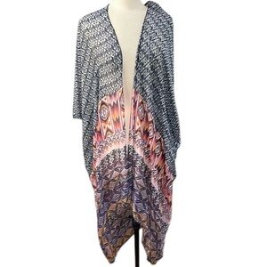 Pool to Party Swim Coverup Kimono Open Front One size Navy Pink